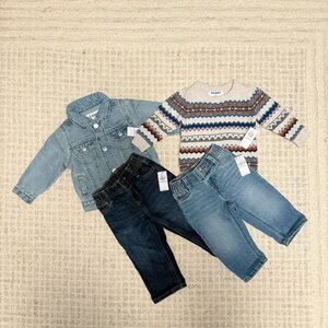 NWT! Baby 6-12 Month Lot - Fair Isle sweater, Jean Jacket, Jeans - Old Navy